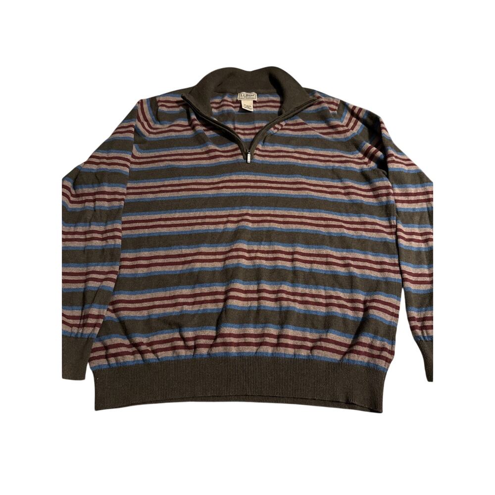 LL Bean Quarter Zip Pullover Sweater Men's L Gray Cotton Cashmere Outdoor Active